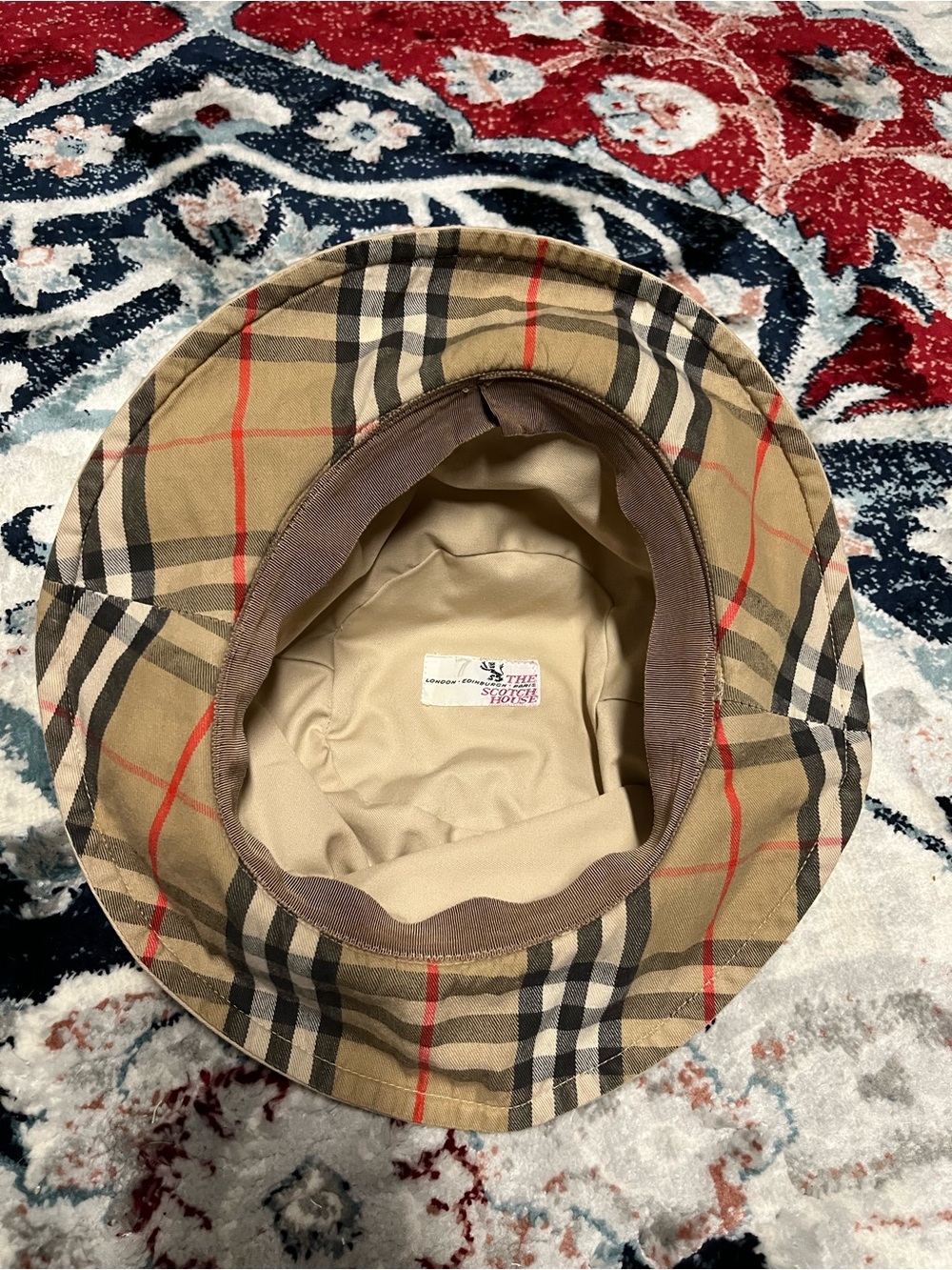 Beige Nova Check Plaid-Lined Bucket Hat
